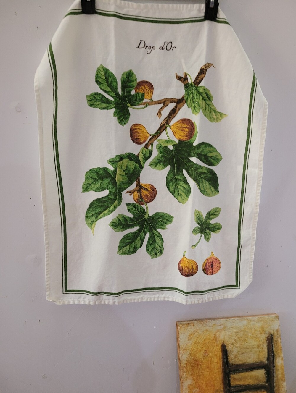 Williams Sonoma White Dish Cloth Panel with Green Fig Print
